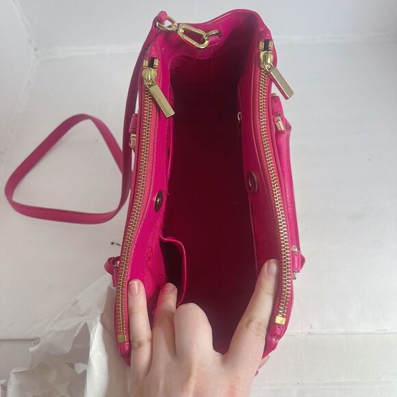 Tory Burch Robinson Fuchsia Double Zip Perforated Handbag Pink Leather Purse - Picture 6 of 14